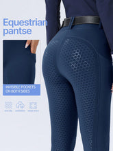 ROYALS MATTINI Women's Dark Blue Equestrian Riding Pants With Pockets, Full Seat Silicone Grip Non-Slip Durable Horse Riding Pants, Suitable For Equestrian Sports